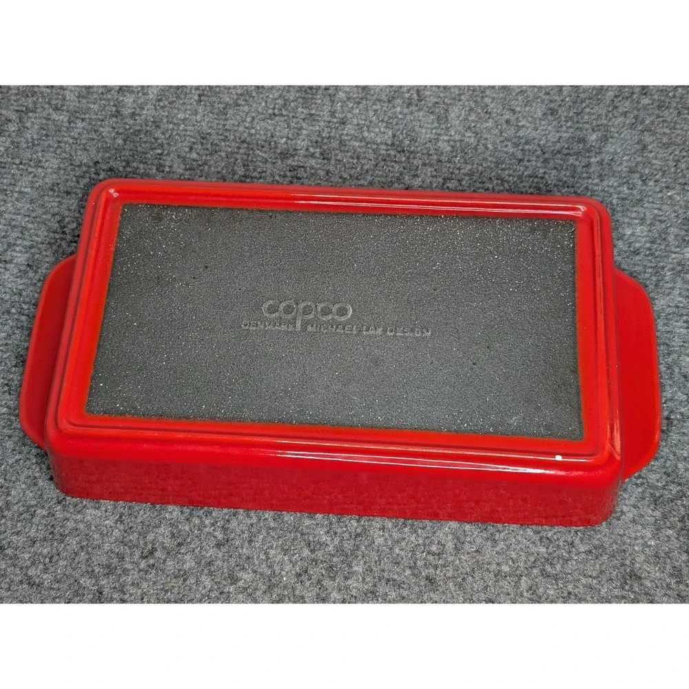 Vintage Copco Denmark Michael Lax Red Enamel Cast Iron Baking Pan 10 X 6 X 2‎